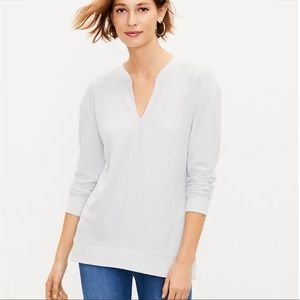 LOFT XS waffle knit, split-neck tunic top. Pale gray. Super soft!